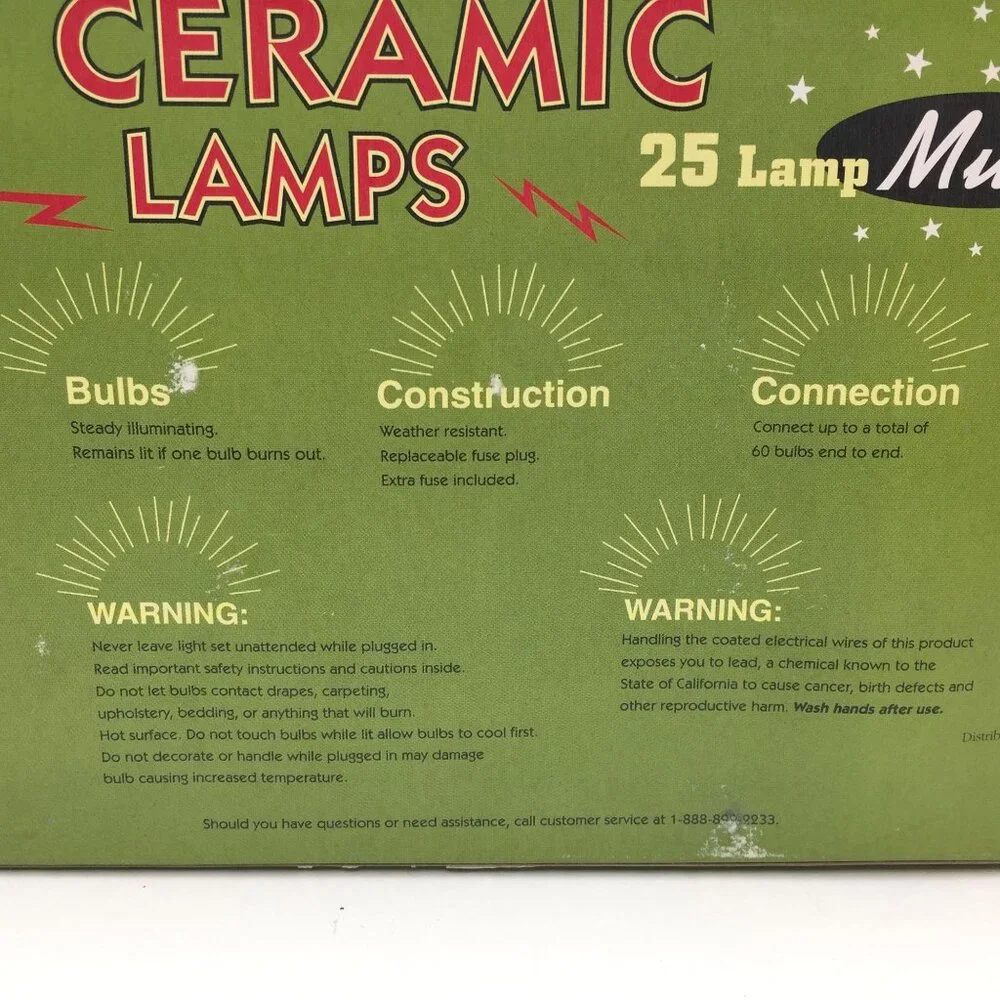 C7 Ceramic Multicolor String Lights Ceramic Lamps 25 Count Indoor Outdoor 23 Ft